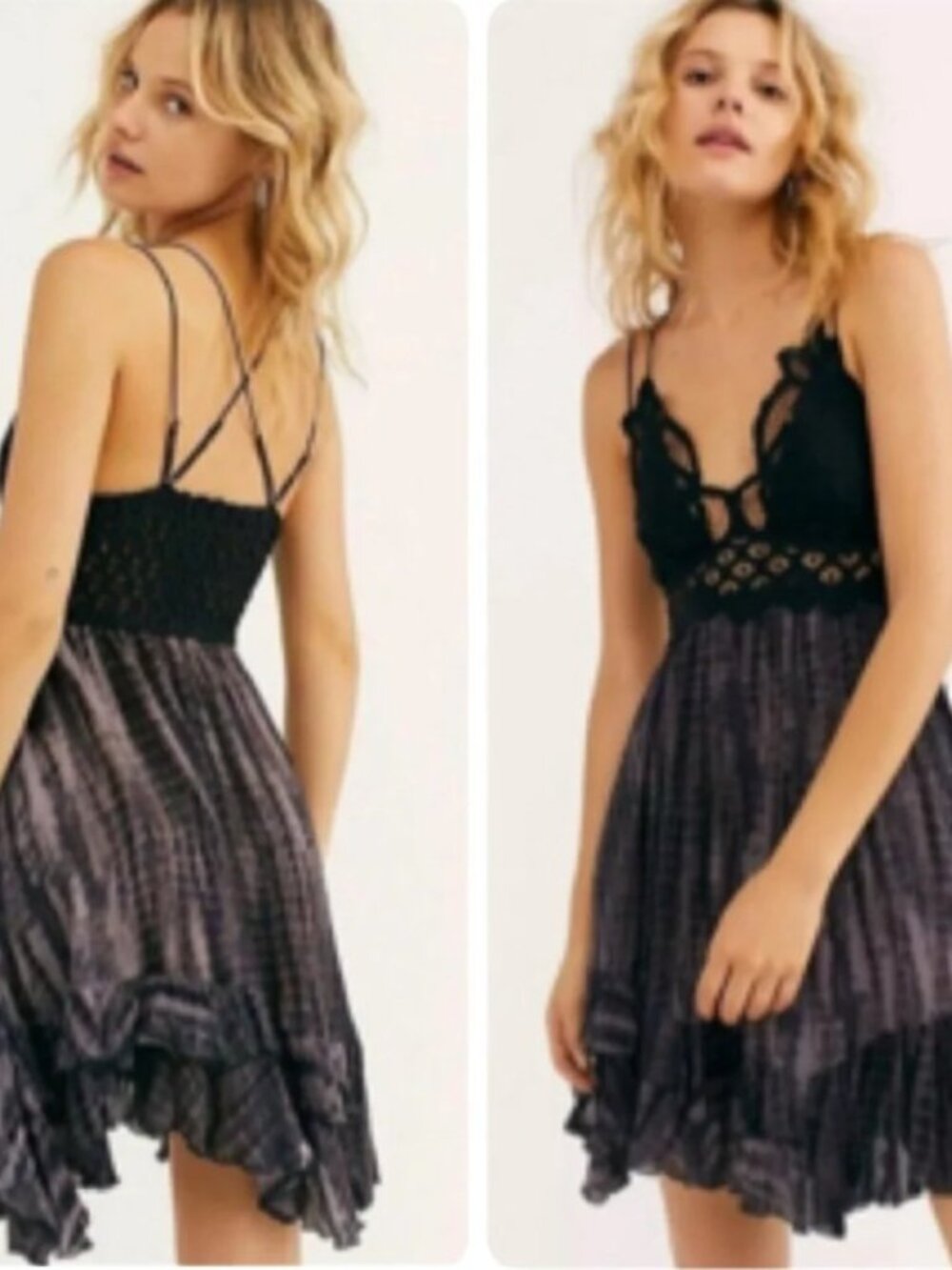 Free People Adella Black Tie-Dye Slip Dress NWT
